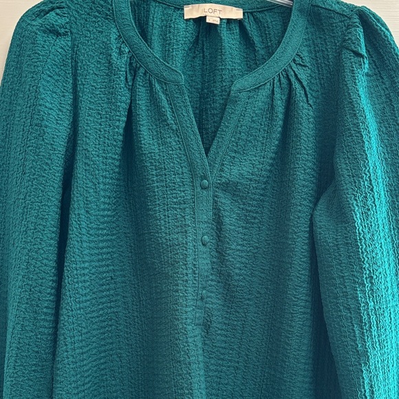 LOFT Teal Textured Women's Blouse - Picture 2 of 4